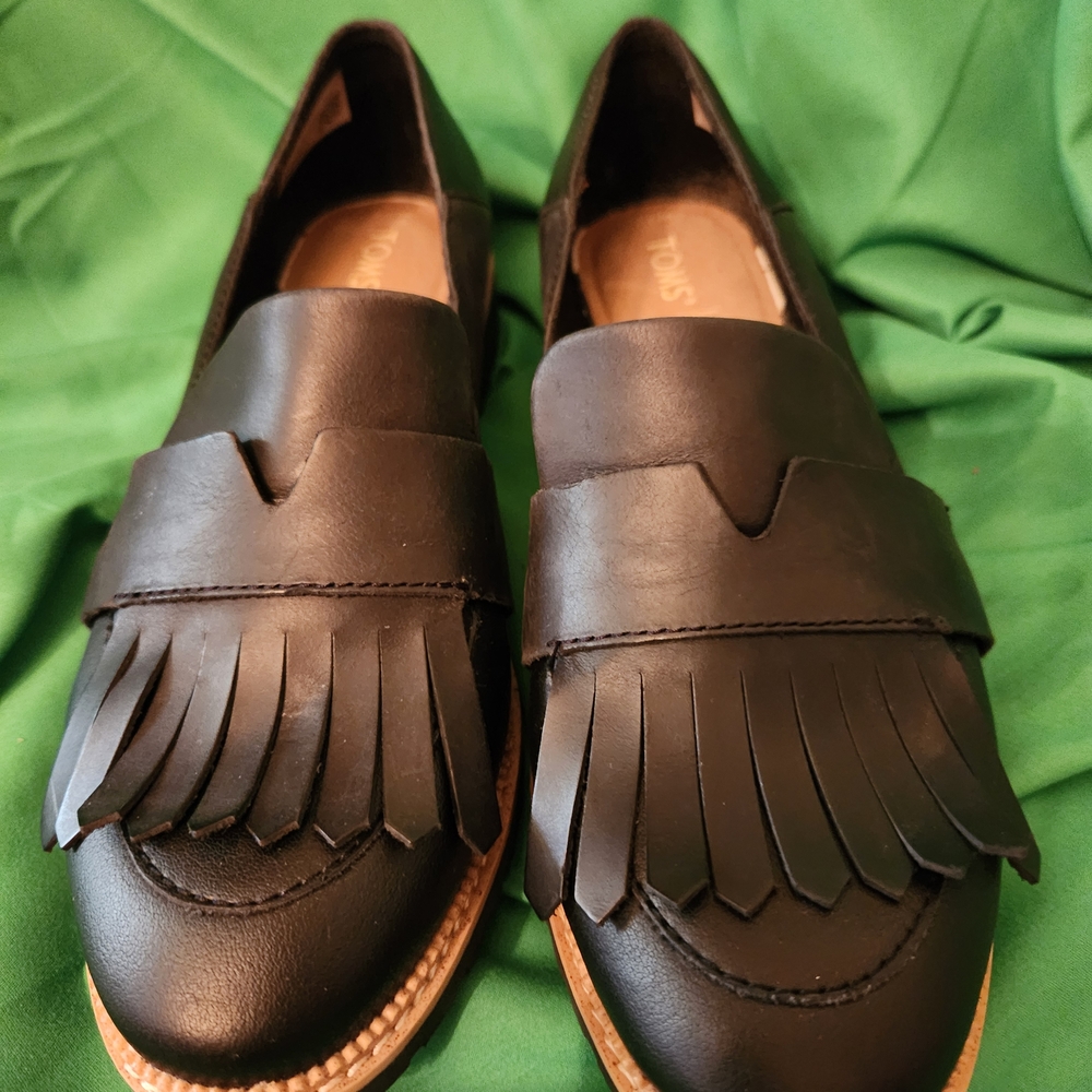 Toms Black Fringe Loafers
